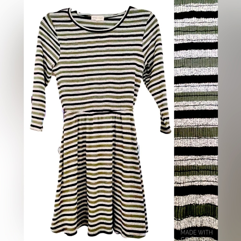 ♥️Inspired Hearts green/gray/black striped dress